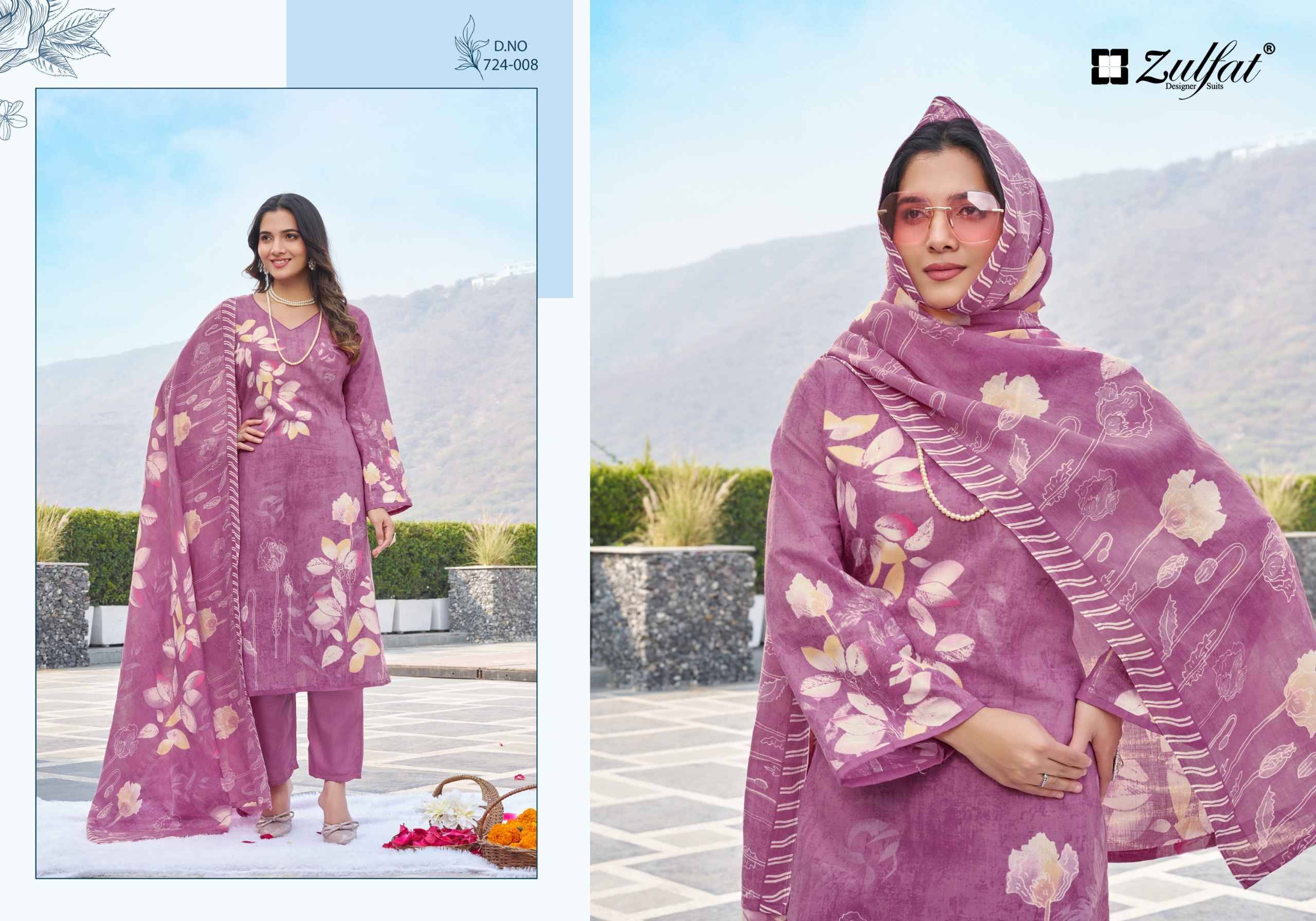 FARIDA 724 SERIES BY ZULFAT Beautiful Stylish Festive Suits Fancy Colorful Casual Wear & Ethnic Wear & Ready To Wear Heavy Cotton Print Dresses At Wholesale Price